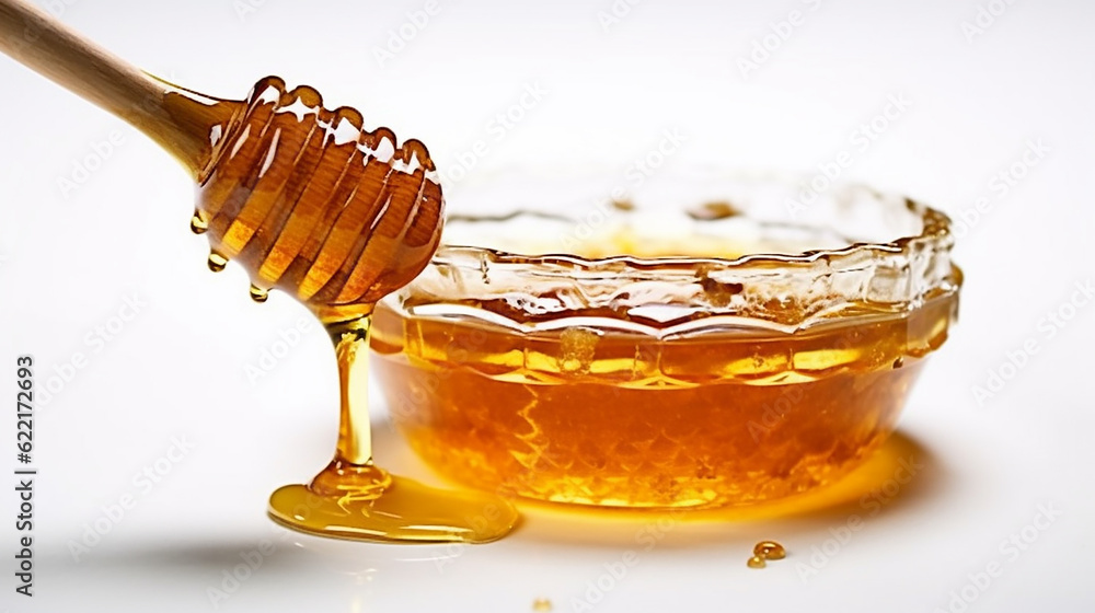 The liquid gold of honey, with its mesmerizing amber hue and enticing drips. Generative AI The liquid gold of honey, with its mesmerizing amber hue and enticing drips. Generative AI