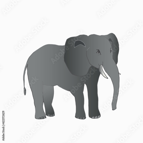 A vector elephant isolated on white background. Hand drawn line sketch, colored illustration with shadow. © Violetta