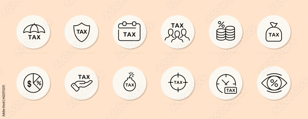 Taxes line icon. Money, finance, savings, pie chart, lawyer, economics, interest. Pastel color background. Vector line icon for business Taxes line icon. Money, finance, savings, pie chart, lawyer, economics, interest. Pastel color background. Vector line icon for business
