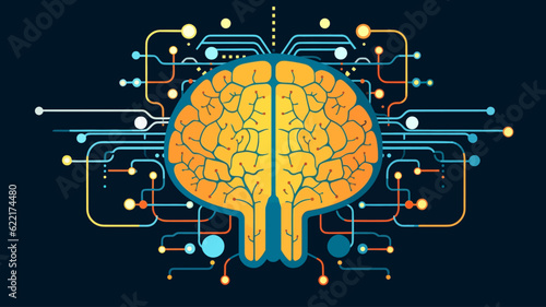 Brain with circuit board texture. Digital concept. Vector illustration.
