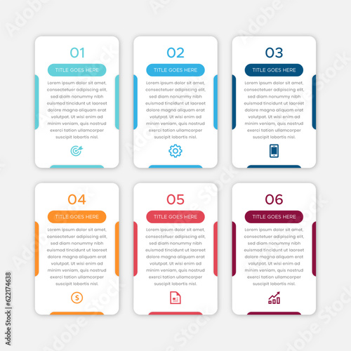 Simple and Clean Presentation Business Infographic Design Template with 6 Bars of Options
