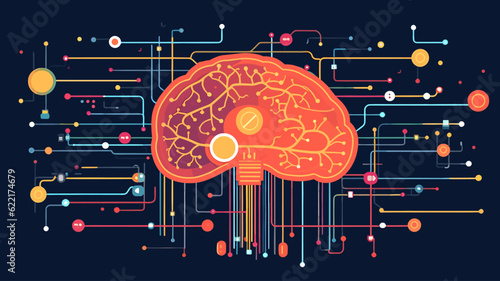 Brain with circuit board texture. Digital concept. Vector illustration.