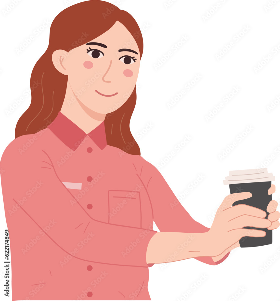 Female Clerk Shop Saleperson Greeting and Coffee Illustration Graphic Cartoon Art Female Clerk Shop Saleperson Greeting and Coffee Illustration Graphic Cartoon Art