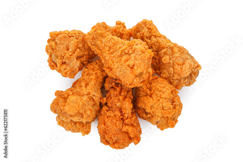 Heap of fried spicy chicken wings isolated on transparent background. PNG