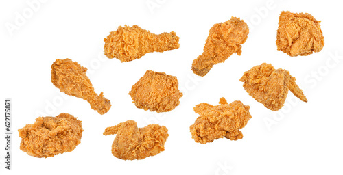 Set of fried chicken isolated on transparent background. PNG