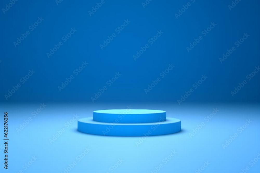 3D Blue Stands On Blue Background, Product Stand, Blank Scene 3D Blue Stands On Blue Background, Product Stand, Blank Scene