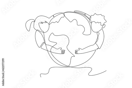 Single one line drawing world ozone day concept. Continuous line draw design graphic vector illustration.