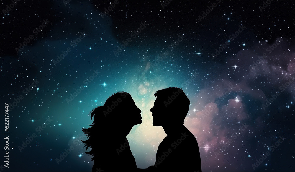 ai generated Illustration Milky Way with silhouette of couple. ai generated Illustration Milky Way with silhouette of couple.