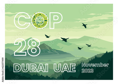 COP 28  United Arab Emirates - 7-18 November 2023 vector illustration - UN International climate summit