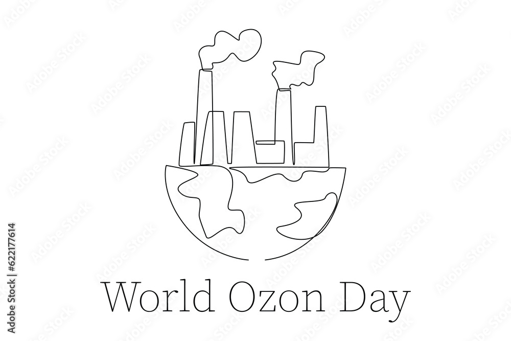 Single one line drawing world ozone day concept. Continuous line draw design graphic vector illustration.