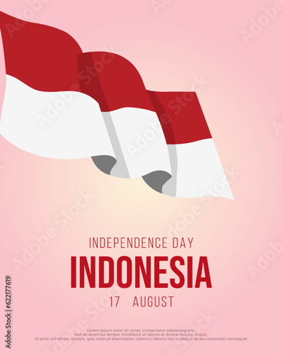 17 august indonesia independence day banner, Indonesian flag raising illustration. Indonesia maju translates to glory Indonesia