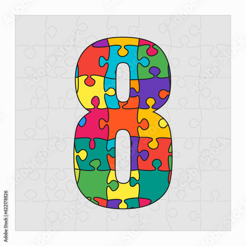 Colorful puzzle number - 8. Jigsaw figure eight