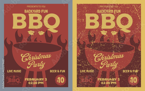 Vintage Distressed Christmas BBQ Party Invitation Flyer Poster Grunge Hand Drawn