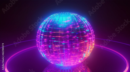 3d illustration of 4k uhd sphere illuminated with neon colors