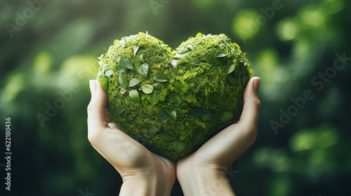 Hand Holding Ecology Green Heart, Generative AI