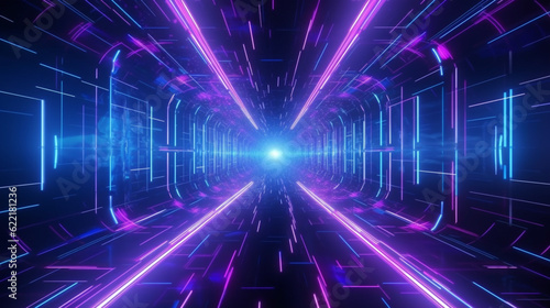 3d illustration of blue and purple futuristic sci-fi techno lights-cool background