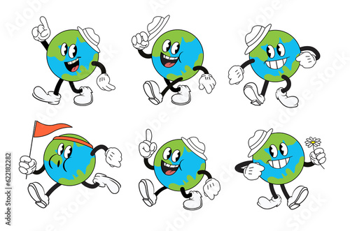 Set of cartoon planet earth mascots in different poses