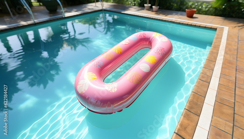 summer concept, pink float on a swimming pool