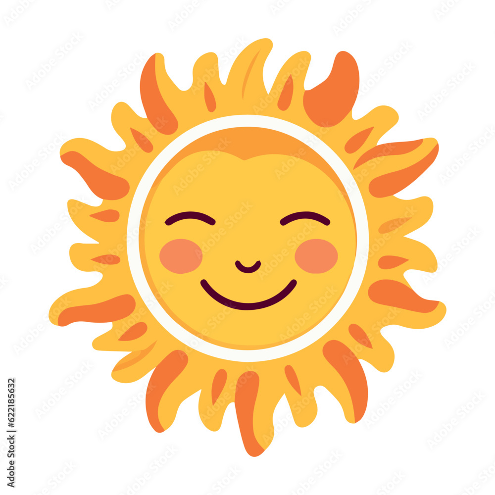 Emoji of the sun. Funny summer sunshine, baby. Vector icons of cartoon sunny smiling faces