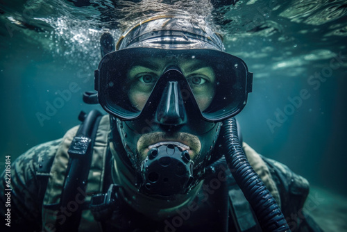 Navy Seals in action under water, Generative AI