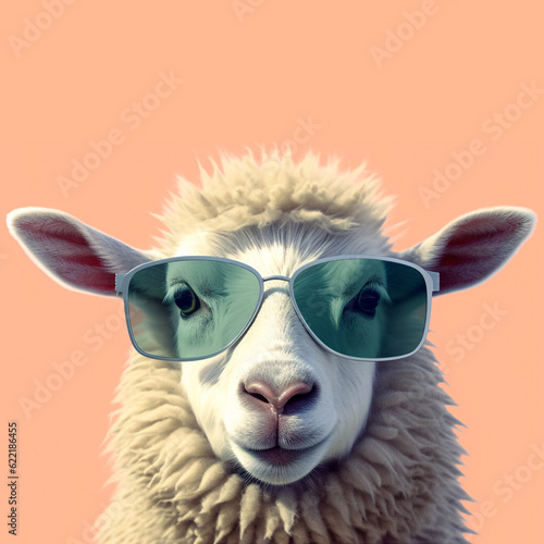 sheep head wearing sunglasses - Arabic translation: Eid Adha Mubarak