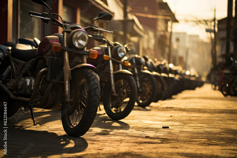 Motorcycle Parking On The Street, Generative AI Motorcycle Parking On The Street, Generative AI