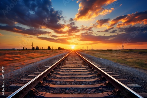 Railway Train Track In The Evening, Generative AI