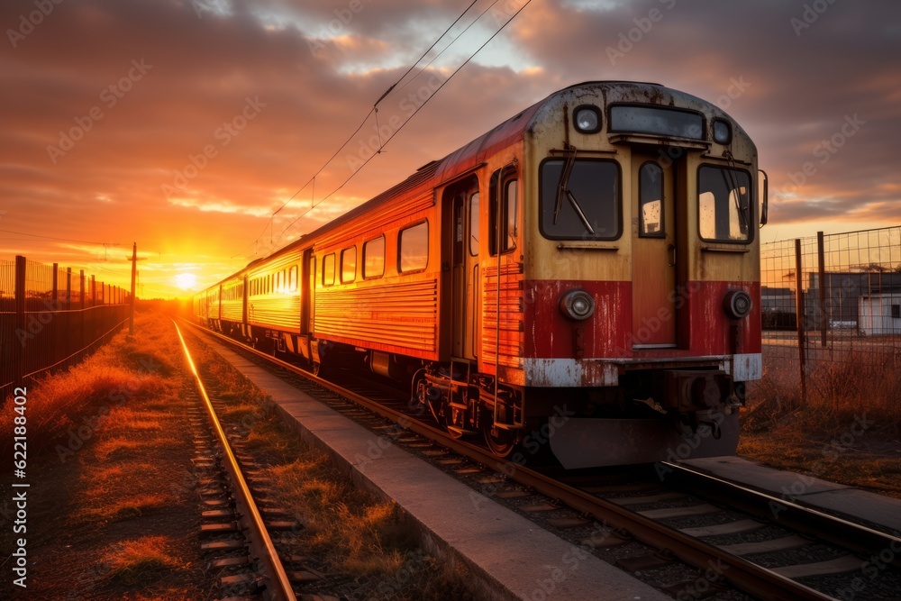 Obraz premium Train On Railroad Tracks, Generative AI