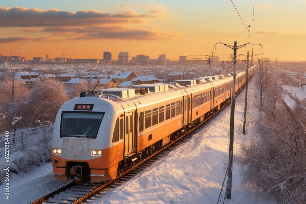 Train Ride At High Speed In Winter, Generative AI