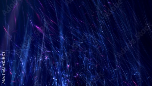 Blue purple swarm of rising glowing particle light streaks. Surreal cyberspace and energy concept of artificial intelligence and dynamic plasma science texture. 3D illustration wallpaper background. photo