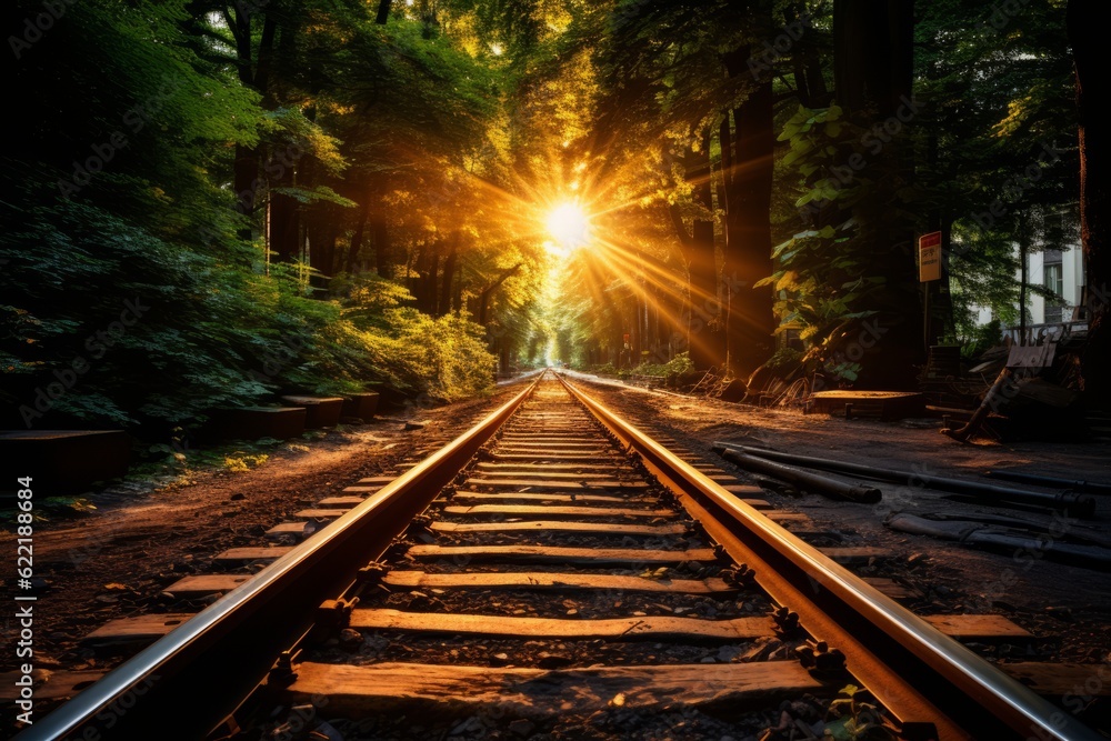 Fototapeta premium Train Track Natural Light, Generative AI