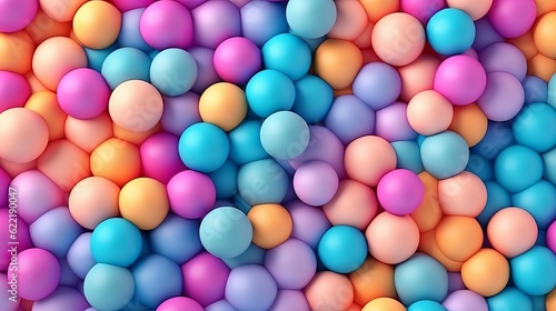 Colorful balls background for kids zone or children's playroom. Rainbow gradient soft balls background. Vector background generative ai