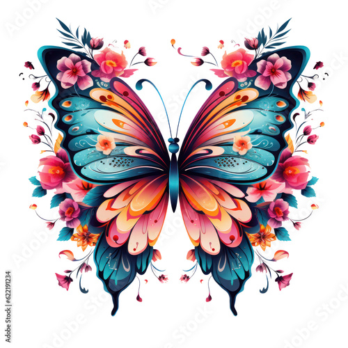 Floral Butterfly Clipart  Colorful Butterfly  generated AI