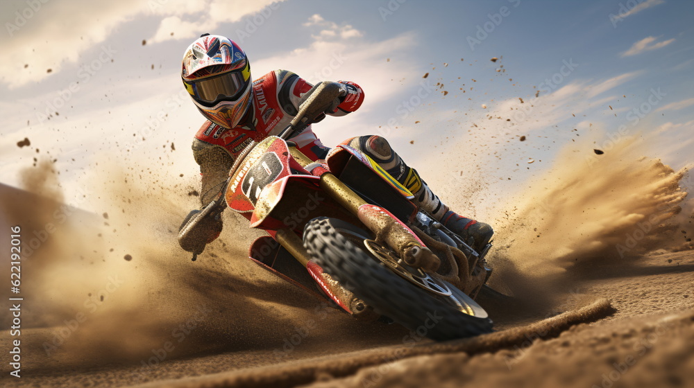 Motocross is an extreme sport that involves high-speed racing on dirt trails. enduro, or racing, the motion and speed of biking is a thrilling display of active fun. Generative AI
