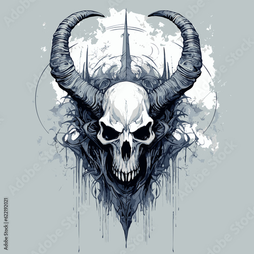 Skull with large horns grunge