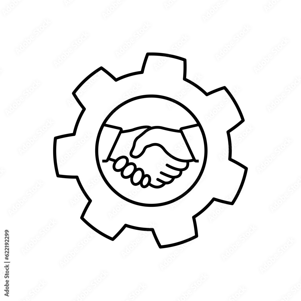 Handshaking, gear, task relations icon. Element of business icon for mobile concept and web apps on white background Handshaking, gear, task relations icon. Element of business icon for mobile concept and web apps on white background
