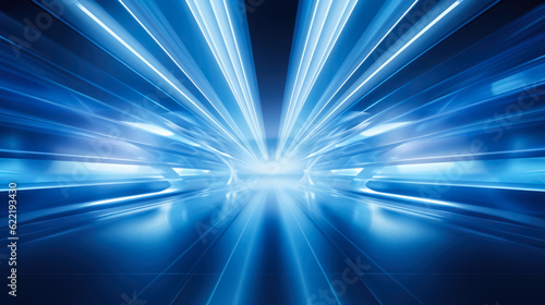Abstract blue tunnel corridor with rays of light background