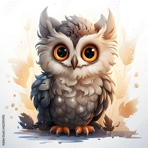 Adorable kawaii owl with a rounded shape