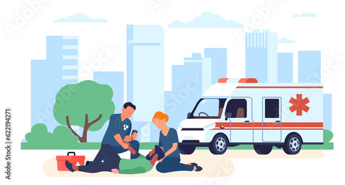 Photos Ambulance doctors perform resuscitation on person lying there