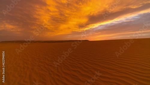 Timelapse of sunrise over the sand dunes in the desert. Sahara desert
