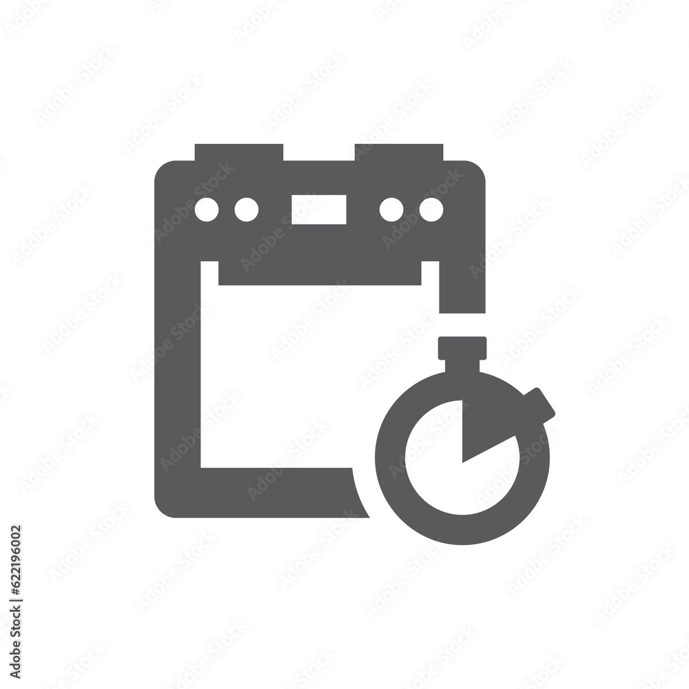 Oven and clock or stopwatch vector icon. Cooking time, making food symbol. Oven and clock or stopwatch vector icon. Cooking time, making food symbol.