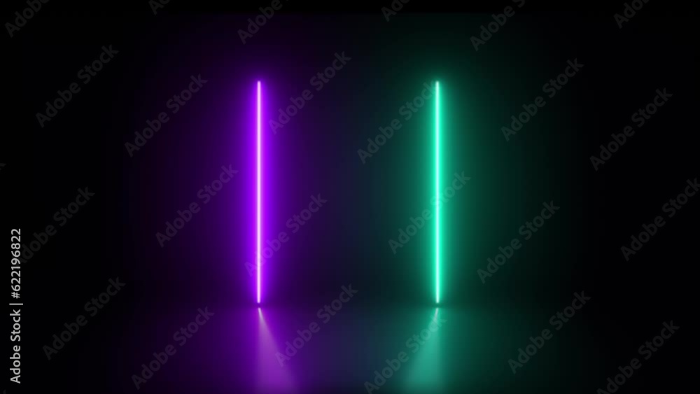Glowing Neon Lights, Moving Abstract Fluorescent Background Animation on Black. Glowing Neon Lights, Moving Abstract Fluorescent Background Animation on Black.