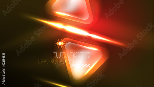 Techno neon triangles with light effects in the dark