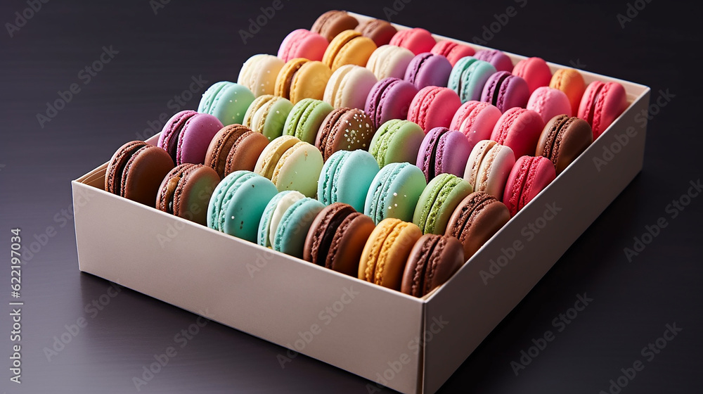A variety of macarons with their pastel hues and smooth textures. Generative AI A variety of macarons with their pastel hues and smooth textures. Generative AI