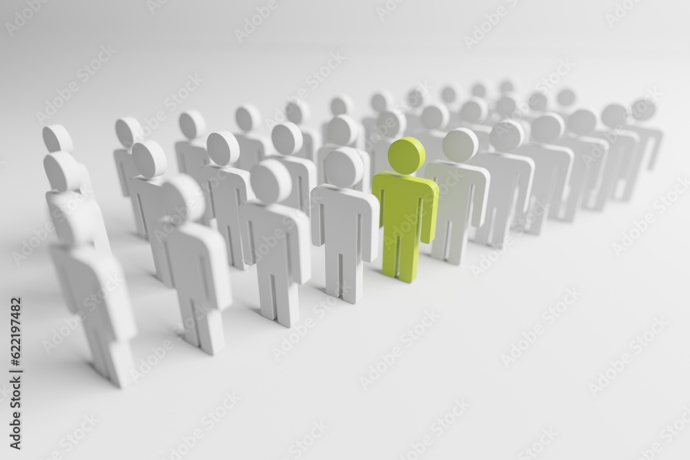 Different person in a crowd. Unique individuality concept Different person in a crowd. Unique individuality concept