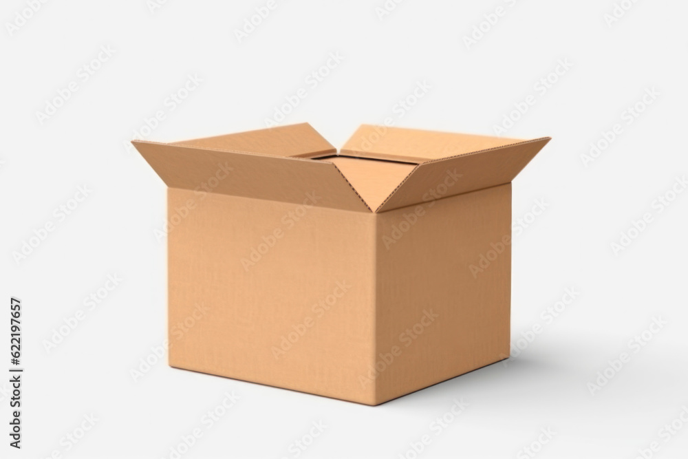 Blank cardboard box, craft paper package isolated on white background. Generative AI Blank cardboard box, craft paper package isolated on white background. Generative AI