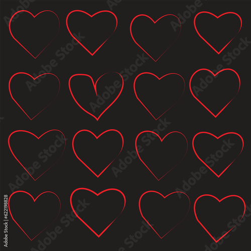Love hearts icon. Abstract red loving heart symbols for valentines day, outline lovely red heart elements and love silhouette icons isolated set. Romance linear and filled symbol bundle. heart icon