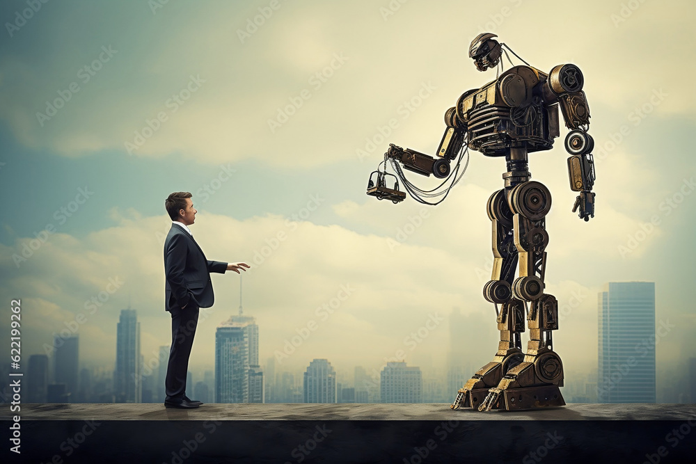 Robot and Business Man Shaking Hand. Illustration. Robot and Business Man Shaking Hand. Illustration.