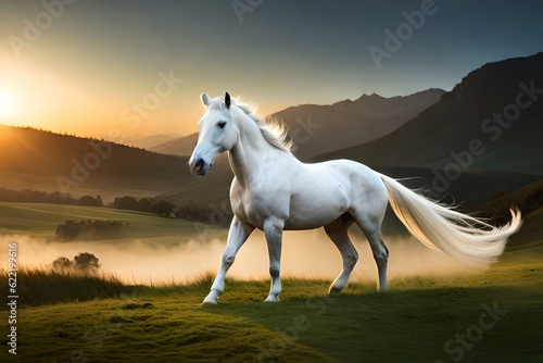 a beautiful white horse in the meadow generated AI
