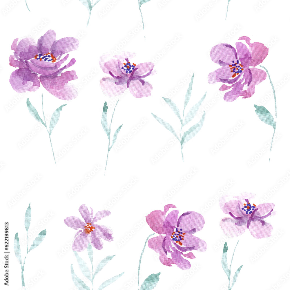 Purple Abstract Rose Watercolor Flower Pattern